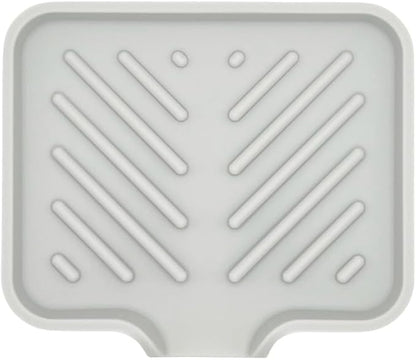 Happitasa Silicone Soap Dish Tray and Sponge Holder with Drain Chute and Feet | 3-Way Sloped Design | Bathroom and Kitchen Sink Organizer Caddy (Light Grey, 5"x4")