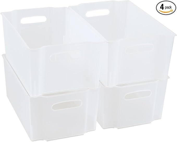 4-Pack Plastic Organizer Bins, Large Open Pantry Storage Organizing Bin, F