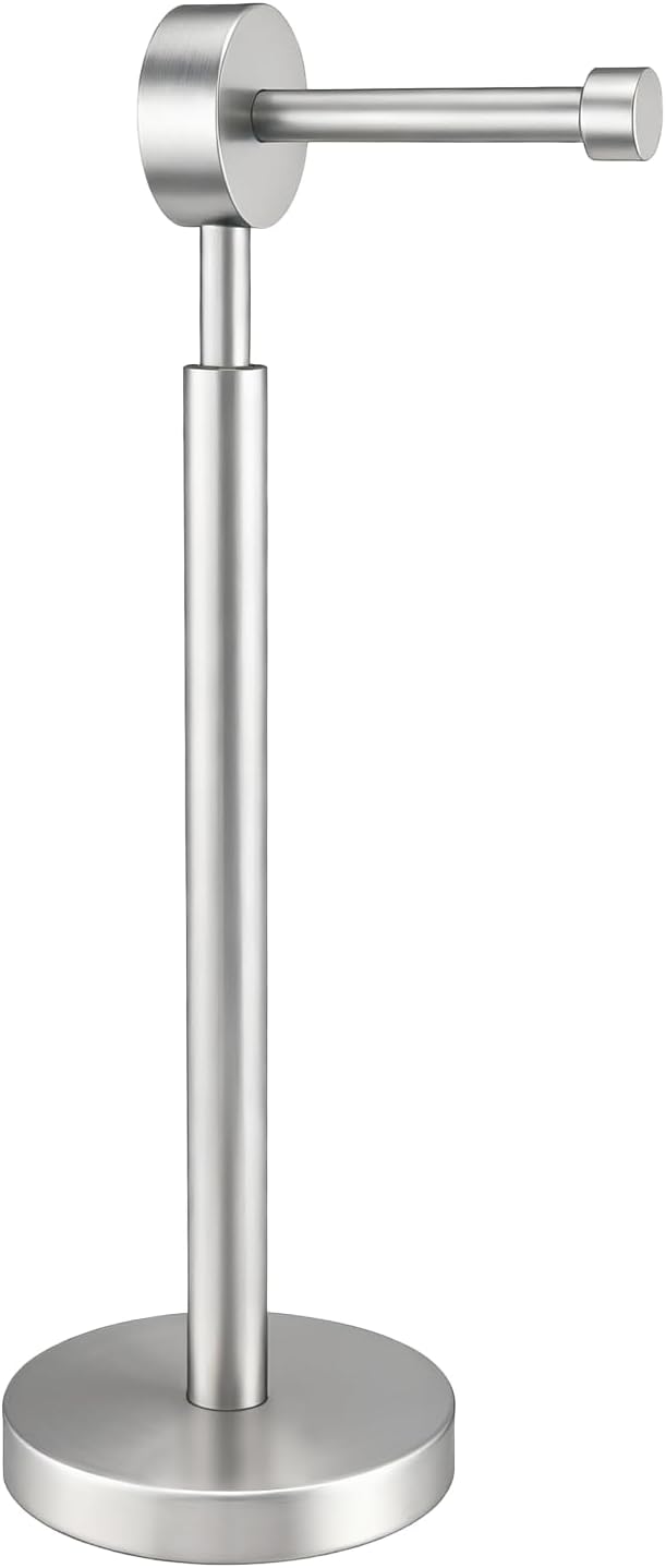 YUMORE Toilet Paper Holder Stand, Modern Style Freestanding Bathroom Tissue Roll Stand with Sturdy Base for Bathroom & Living Room (Brushed Nickel, 1 Roll)