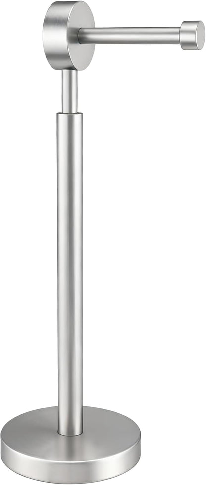 YUMORE Toilet Paper Holder Stand, Modern Style Freestanding Bathroom Tissue Roll Stand with Sturdy Base for Bathroom & Living Room (Brushed Nickel, 1 Roll)