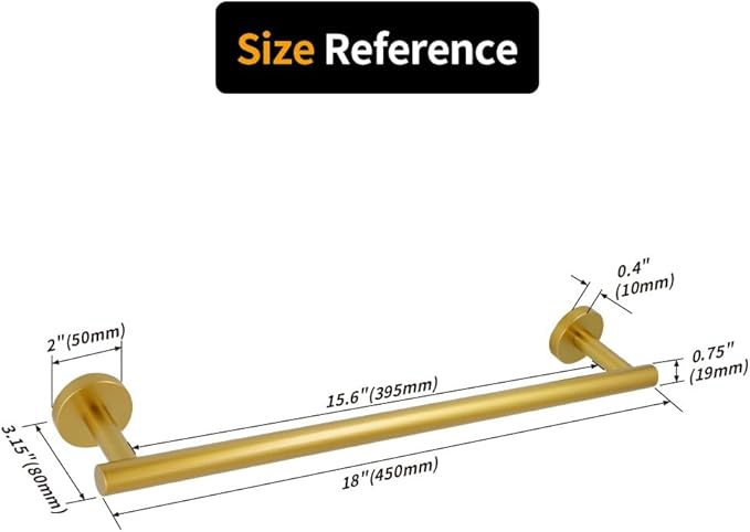 SUS 304 Stainless Steel 18-Inch Hand Towel Bar Gold Towel Rack Holder for Bathroom Wall Mount