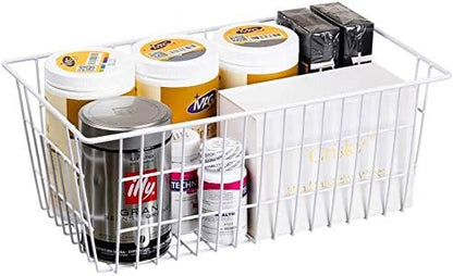 Wire Storage Basket Freezer Organizer Bins Refrigerator Organization Storage Baskets with Handles for Pantry, Freezer, Laundry Room, Closets, Garage, Office, Bathroom, Set of 2
