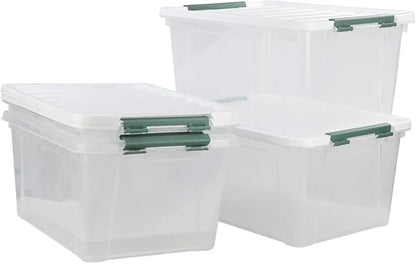 Gloreen 20 Quart Clear Storage Bins with Lid and Handle, Multipurpose Stackable Plastic Storage Latches Box/Containers,set of 4