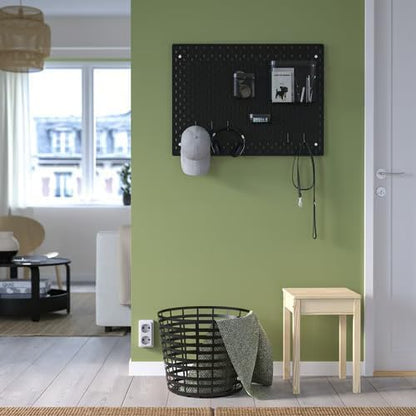 Pegboard Organizer Wall Panel Set - Black Metal Board with Storage Baskets and Hook - Home Office Organization System, 30x22 inch