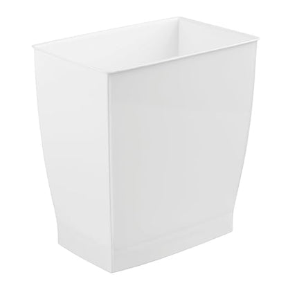 iDesign Small Plastic Bathroom Trash Can, Slim Rectangle Garbage Bin for Bedroom, Office, Dorm, 2-Pack, White