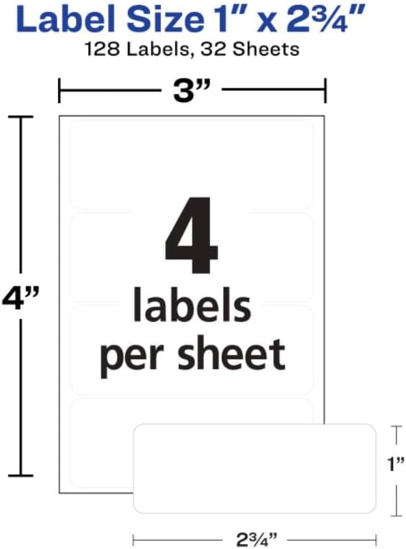 Avery Multi-Use Permanent Labels, 1" x 2.75", White, Non-Printable, 128 Blank Labels Total (6113)
