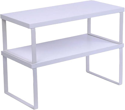 Sben Cabinet Organizer Shelf, Set of 2 Kitchen Counter Shelves, Kitchen Storage, Spice Rack, Stackable, Expandable, Metal and Engineered Wood, White