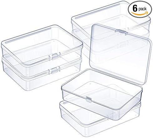 Jetec 6 Pieces Mini Plastic Clear Beads Storage Containers Box for Collecting Small Items, Beads, Jewelry, Business Cards, Game Pieces, Crafts (4.5 x 3.3 x 1.2 Inch)