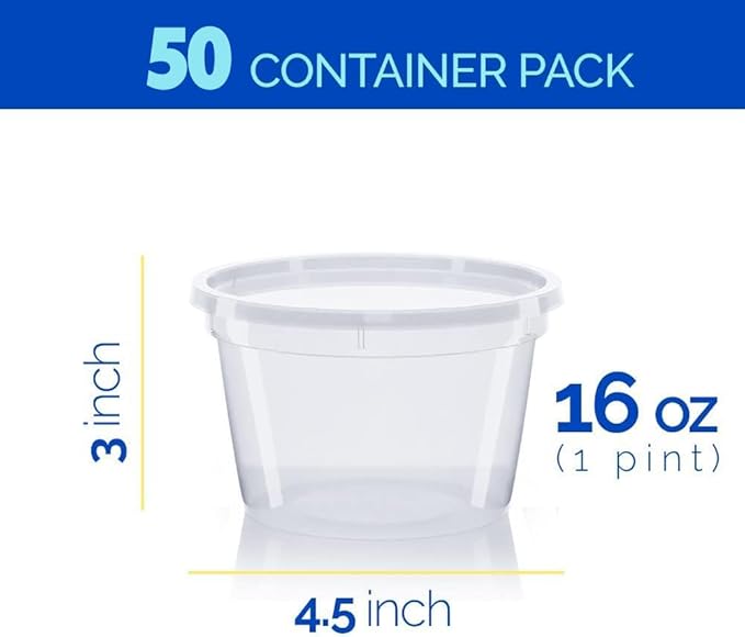 Healthy Packers 50pk 16oz Deli Containers with Lids – BPA-Free Plastic Soup Containers for Food Storage, Meal Prep & Slime – Microwave, Freezer & Dishwasher Safe – Leakproof & Stackable