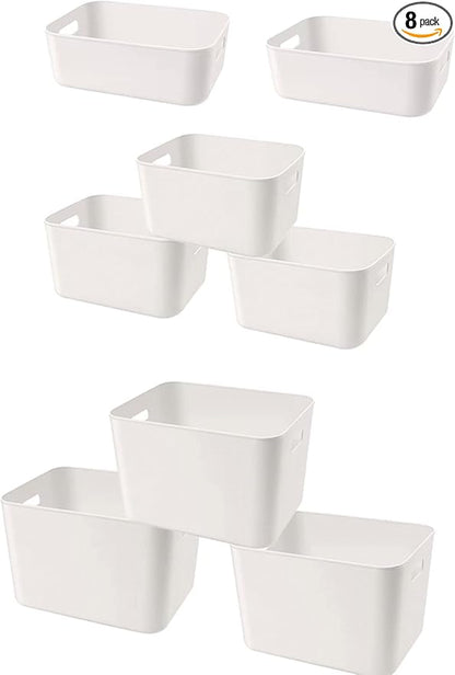Set Of 8 Plastic Storage Bins,Versatile Kitchen Pantry Organization and Storage,for Plastic Storage Container Under Bed,Under Sink Bathroom Organizer (White, 8 Pack
