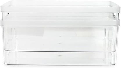 Isaac Jacobs 2-Pack Large Clear Storage Bins (11.5” L x 14” W x 5.5” H) w/Cutout Handles, Plastic Organizer for Home, Office, Kitchen, Fridge/Freezer, Bathroom, BPA Free, Food Safe (Large)