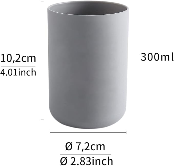 wongwongcat Bathroom Tumblers 2Pcs, Mouthwash Cup, Toothbrush Holders, Drink Mug, Pen Holder, Unbreakable Dishwasher Safe, 10fl.oz(300ml)/Pcs (Grey & Grey)