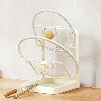 Kitchen Pot Lid Storage Rack - Pot Lid Holder - Pot Lid Rack while cooking - Pot Lid Organizer (Beige, 2-Layer)