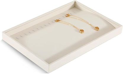 Dansmiy Linen Stackable Bracelet Necklace Storage Tray, Pendant Long Chain Jewelry Display Tray, Jeweler Shop Counter Showcase Table Top Organizers, Makeup Table Drawer Insert Jewelry Tray
