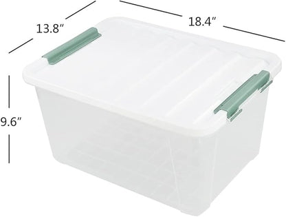 Gloreen 35 Quart Clear Storage Bins with Lid and Handle, Multipurpose Stackable Plastic Storage Latches Box/Containers,set of 4