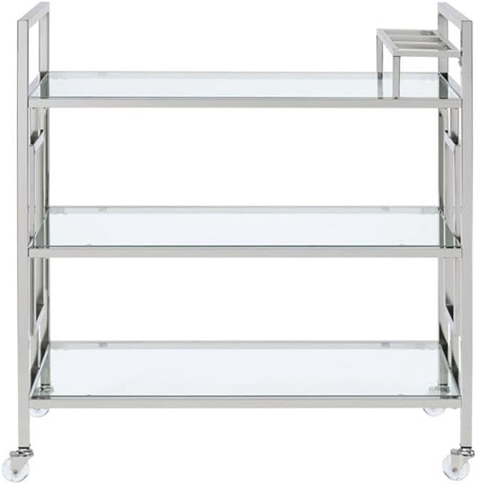 BOWERY HILL Contemporary Clear Tempered Glass Serving Bar Cart