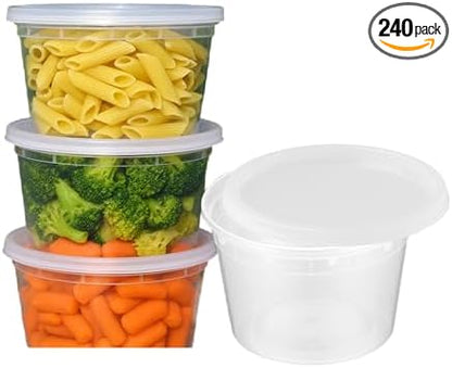 ProTakeOut 16oz [240 set] Heavy Duty Plastic Deli Container | BPA-Free Food Storage with Airtight Leak‑Proof Lids | Microwave, Freezer & Dishwasher Safe – Stackable, Bulk Reusable Soup & Meal Prep Tub