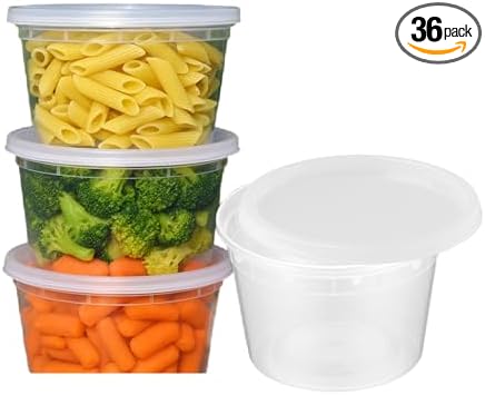 ProTakeOut 16oz [36 set] Heavy Duty Plastic Deli Container | BPA-Free Food Storage with Airtight Leak‑Proof Lids | Microwave, Freezer & Dishwasher Safe – Stackable, Bulk Reusable Soup & Meal Prep Tub