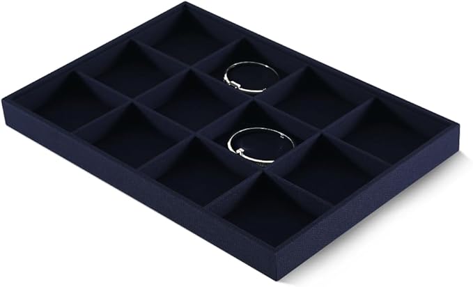 Dansmiy Linen 12 Grid Stackable Bangle Storage Tray, Bracelet Watch Display Tray, Jewelry Shop Counter Showcase Table Top Organizers, Makeup Table Drawer Insert Jewelry Tray