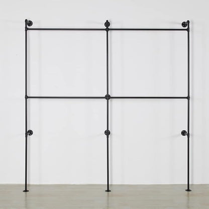 Industrial Pipe Clothing Rack Heavy Duty Double Closet Rod Clothes Rack, Clothing Rods for Hanging Clothes, Wall Mounted Clothes Garment Rack Closet System 90in Black