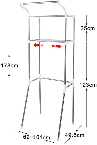 BAOYOUNI Adjustable Over Toilet Bathroom Organizer Above Washer Dryer Storage Shelf 2-Tier Space Saving Rack (24.4-40.55) W X 19.48 D X 68.11 H Inches, Ivory