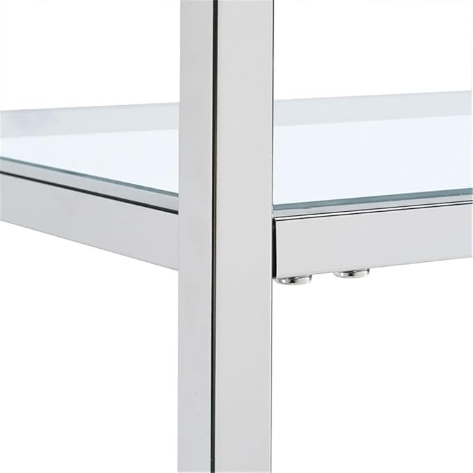 BOWERY HILL Contemporary Clear Tempered Glass Serving Bar Cart