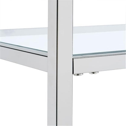 BOWERY HILL Contemporary Clear Tempered Glass Serving Bar Cart