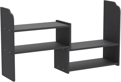 YGYQZ Adjustable PVC Desktop Organizer Storage Rack - Black Desk Shelf for Office, Women, Dormitory & Home Decor