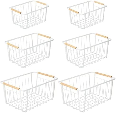 mDesign Metal Farmhouse Wire Organizer Storage Bin Basket with Handle - Rustic Container Organizers for Cabinet, Shelves, Counter, Bathroom, or Kitchen Pantry - Set of 6 - Matte White
