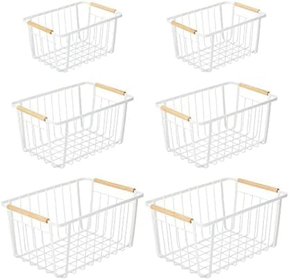 mDesign Metal Farmhouse Wire Organizer Storage Bin Basket with Handle - Rustic Container Organizers for Cabinet, Shelves, Counter, Bathroom, or Kitchen Pantry - Set of 6 - Matte White