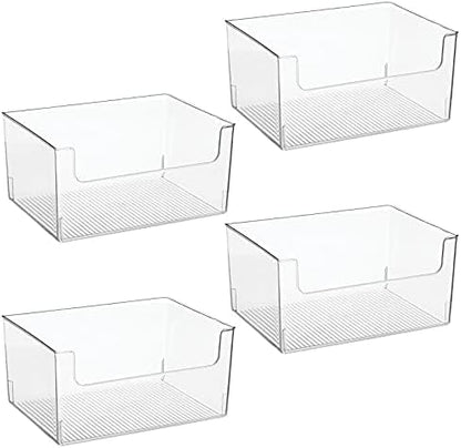 mDesign Large Modern Plastic Open Front Dip Storage Organizer Bin Basket for Bathroom Organization - Vanity Shelf, Cubby, Cabinet, and Closet Organizing Decor - Ligne Collection - 4 Pack - Clear