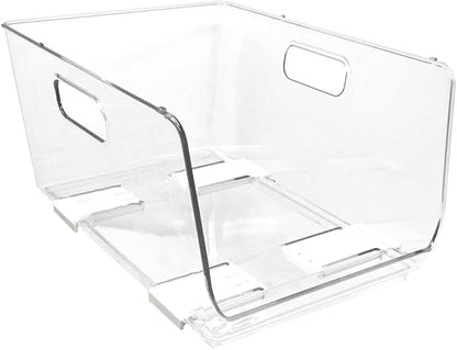 Isaac Jacobs 2-Piece (11.9" x 8.6" x 6.1") Large Deep Stackable Clear Storage Bins w/Open Front, Versatile Use, Set of 2, Desk, Office, Bathroom, Bedroom, Closet