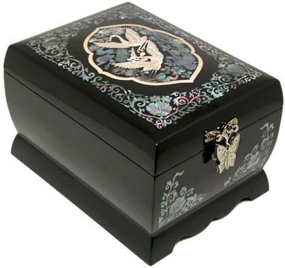 Antique Alive Mother of Pearl Inlay Design Jewelry Box, Wood Jewelry Box, Trinket Case, Keepsake Treasure Chest Box Organizer Holder (Double Crane)