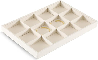 Dansmiy Linen 12 Grid Stackable Bangle Storage Tray, Bracelet Watch Display Tray, Jewelry Shop Counter Showcase Table Top Organizers, Makeup Table Drawer Insert Jewelry Tray