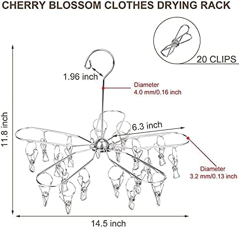 2 Pack Foldable Clip and Drip Hangers, Stainless Steel Clothes Drying Hanger with 20 Clips, Laundry Hanging Drying Rack for Socks, Underwear, Lingerie, Bras, Scarf, Towels, Diapers