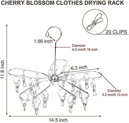 2 Pack Foldable Clip and Drip Hangers, Stainless Steel Clothes Drying Hanger with 20 Clips, Laundry Hanging Drying Rack for Socks, Underwear, Lingerie, Bras, Scarf, Towels, Diapers