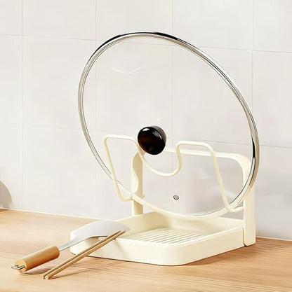 Kitchen Pot Lid Storage Rack - Pot Lid Holder - Pot Lid Rack while cooking - Pot Lid Organizer (Beige, 1-Layer)