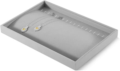 Velvet Jewelry Display Tray For Bracelet Pendant Necklace, Multi-Slot Stackable Storage Tray For Long Chain Jewelries, Drawer Insert Jewelry Organizer (Gray)