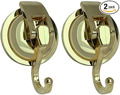 YSSILADI Heavy Duty Vacuum Shower Hooks, Glass Suction Cup Bathroom Robe Hooks - Reusable, No Hole Punched, for Garland Decoration (Gold, 2 Pack)
