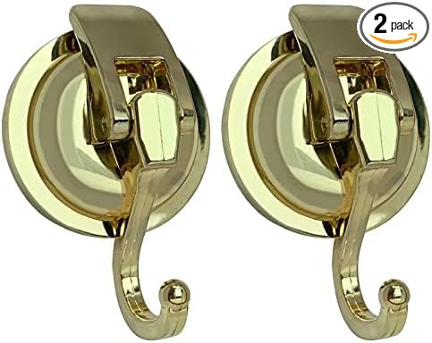 YSSILADI Heavy Duty Vacuum Shower Hooks, Glass Suction Cup Bathroom Robe Hooks - Reusable, No Hole Punched, for Garland Decoration (Gold, 2 Pack)