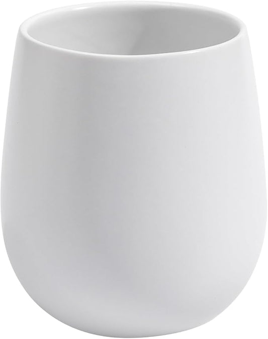 White Ceramic Toothbrush Holder - 11Oz Small Bathroom Tooth Brushing Holders, Reusable Mouthwash Cup, Toothpaste Holder, Makeup Brush Holder, Pen Holder for Bathroom Countertop, 1PC