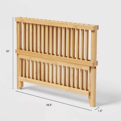 Bamboo Dish Drying Rack for Kitchen Counter, 2-Tier Collapsible Foldable Dish Drainer, Space-Saving Wooden Organizer for Dishes, Plates, Cups, Housewarming Gift