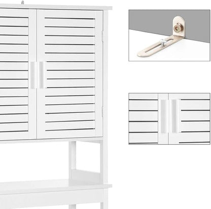 SONGMICS Over The Toilet Storage Cabinet, Bathroom Cabinet with Adjustable Inside Shelf and Bottom Stabilizer Bar, Space-Saving Toilet Rack, Cloud White UBTS010W01