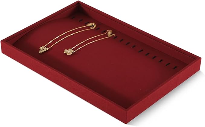 Dansmiy Linen Stackable Bracelet Necklace Storage Tray, Pendant Long Chain Jewelry Display Tray, Jeweler Shop Counter Showcase Table Top Organizers, Makeup Table Drawer Insert Jewelry Tray