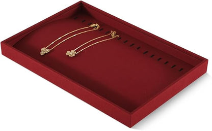 Dansmiy Linen Stackable Bracelet Necklace Storage Tray, Pendant Long Chain Jewelry Display Tray, Jeweler Shop Counter Showcase Table Top Organizers, Makeup Table Drawer Insert Jewelry Tray