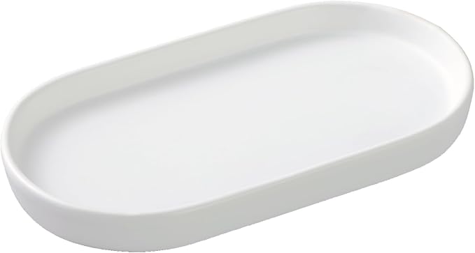Eyrozia White Round Soap Dispenser Tray - 8'' Ceramic Vanity Tray for Bathroom Decorative, Jewelry Ring Dish, Comestic Holder, Kitchen Sink Countertop Organizer Plate