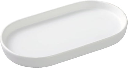 Eyrozia White Round Soap Dispenser Tray - 8'' Ceramic Vanity Tray for Bathroom Decorative, Jewelry Ring Dish, Comestic Holder, Kitchen Sink Countertop Organizer Plate