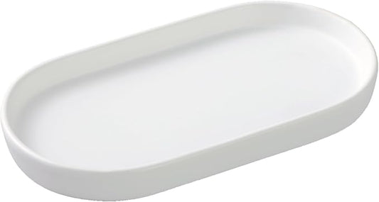 Eyrozia White Round Soap Dispenser Tray - 8'' Ceramic Vanity Tray for Bathroom Decorative, Jewelry Ring Dish, Comestic Holder, Kitchen Sink Countertop Organizer Plate