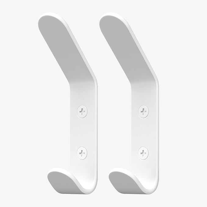 Homeforia Wall Coat Hook Rack - Set of 2 - White Metal Hooks for Hanging Coats - Hat Hooks - Hat Hangers for Wall