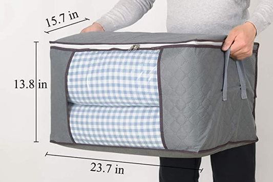 combocube 6Pcs Zippered Storage Bag for Closet King Comforter, pillow, quilt, bedding, Clothes, Blanket Organizers with Large Clear Window & Carry Handles Space Saver